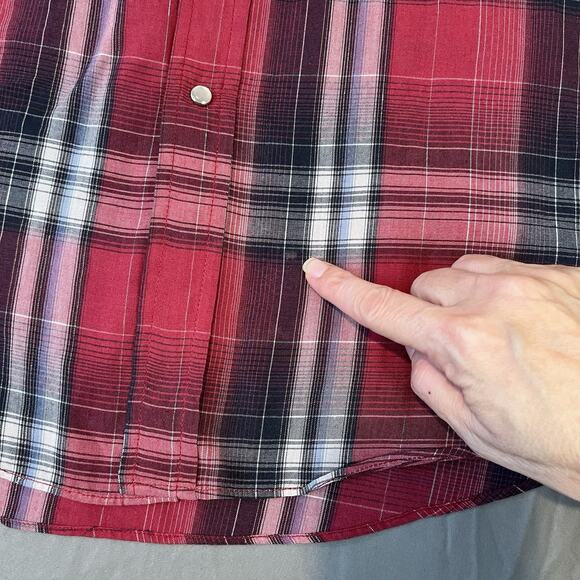 Ely Cattleman Mens Large Red Plaid Pearl Snap Holiday Western Short Sleeve Shirt - Picture 8 of 8